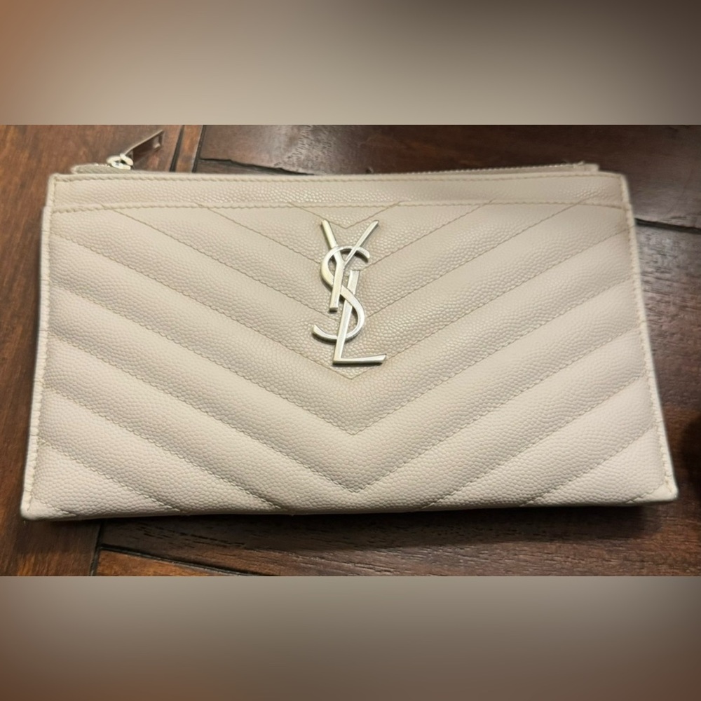 Yves Saint Laurent Cream Chevron Quilted Clutch